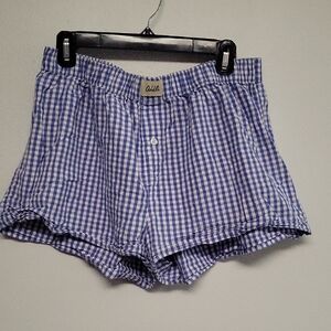 Blue And Tan Checkered Women's Shorts